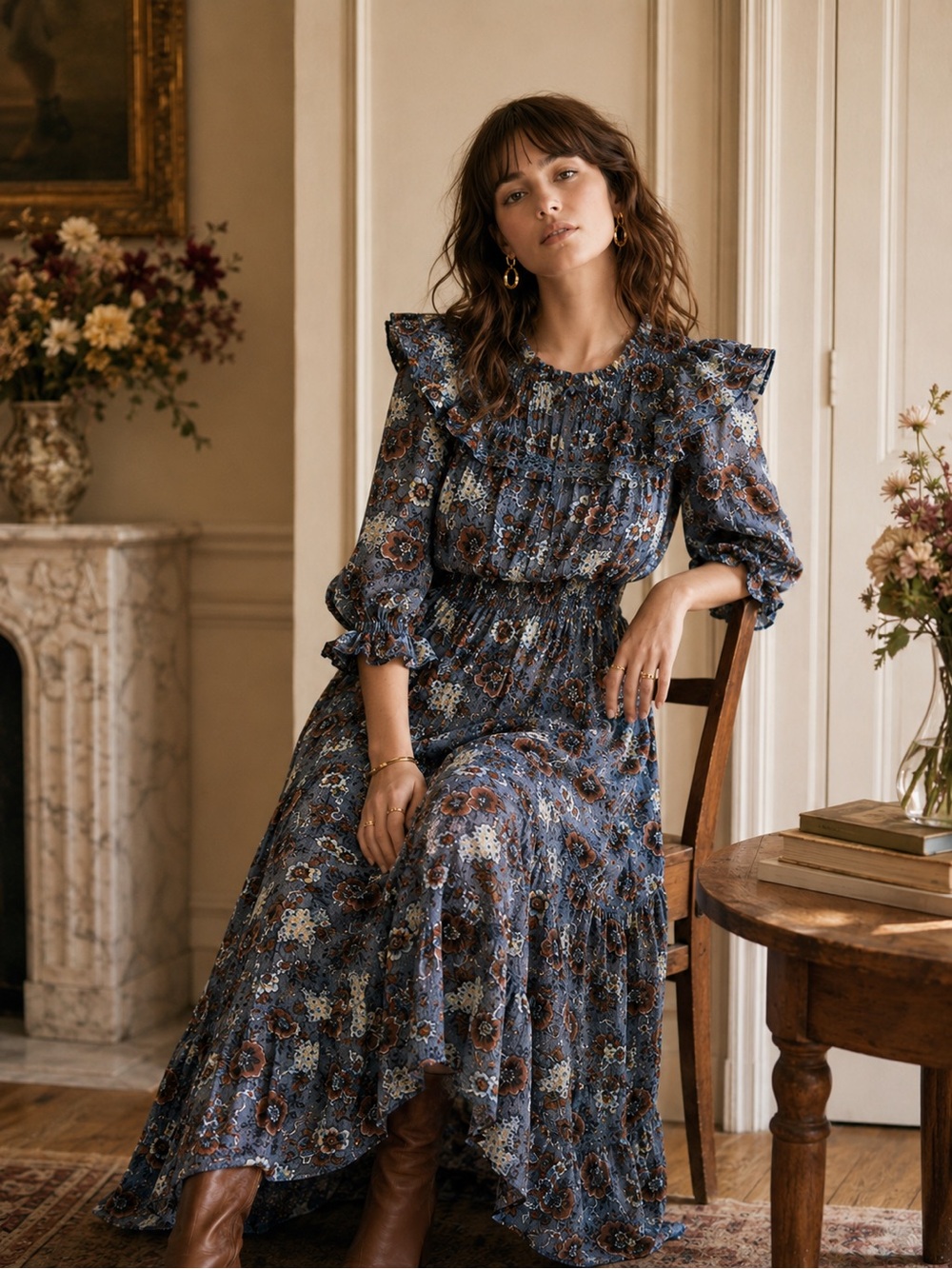 Sea NY Lucinda Cotton Floral Ruffle Midi Dress